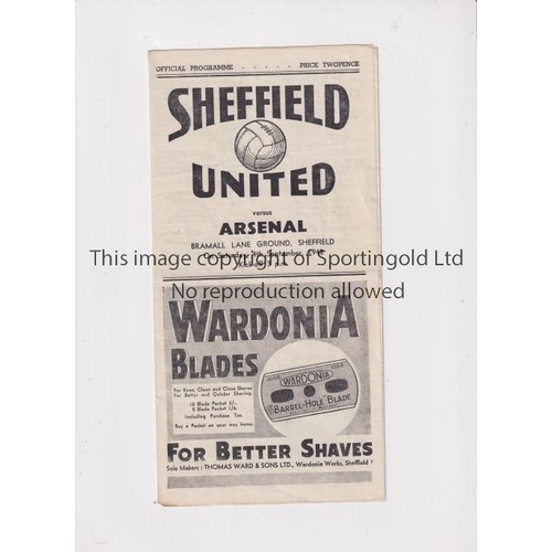 282 - ARSENAL     Programme for the away League match v Sheffield United 4/9/1948, very slightly creased, ... 