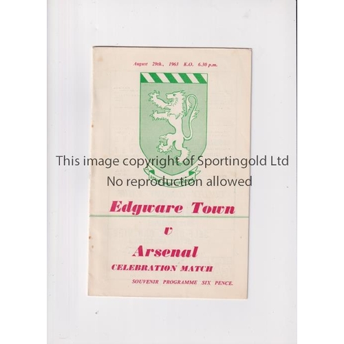 289 - ARSENAL    Programme for the away Friendly v Edgware Town 29/8/1963.    Good