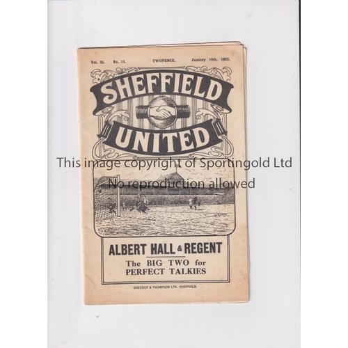 310 - SHEFFIELD UNITED V DERBY COUNTY 1932     Programme for the League match at Bramall Lane 16/1/1932.  ... 