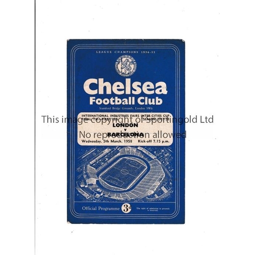 37 - 1958 ICFC FINAL AT CHELSEA       Programme for London v Barcelona 5/3/1958, horizontal fold.   Gener... 