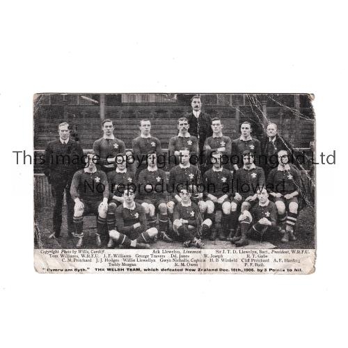 4 - RUGBY UNION 1905 WALES   Original team group post card of the Wales team which defeated New Zealand ... 