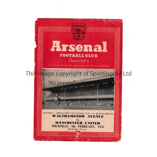 49 - AT ARSENAL / MANCHESTER UNITED V WALTHAMSTOW AVE. 1953     Programme for the FA Cup tie at Highbury ... 