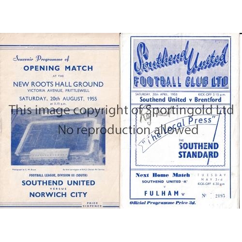 53 - SOUTHEND UNITED     Two home programmes v Brentford 30/4/1955, signed on the front cover by the refe... 