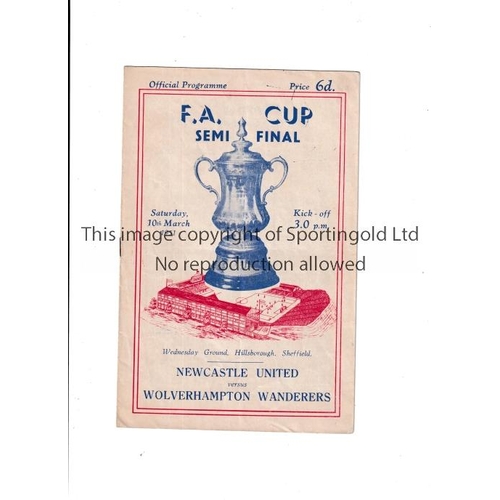 59 - 1951 FA CUP SEMI-FINAL AT HILLSBOROUGH     Programme and newspaper cutting for Newcastle v Wolves 10... 