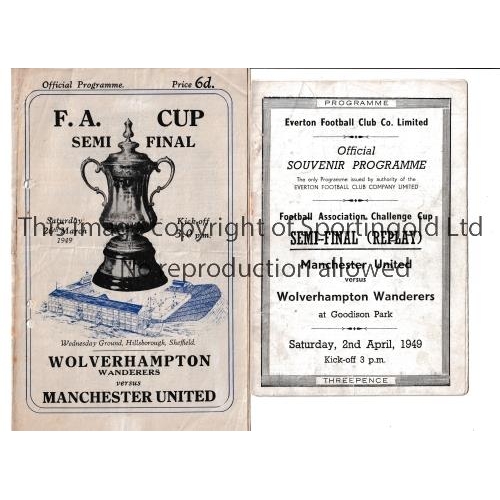 61 - 1949 FA CUP SEMI-FINALS     Programme for Wolves v Manchester United 26/3/1949, horizontal fold and ... 