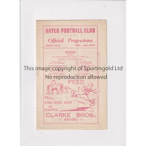 677 - HAYES V NEWPORT I.O.W. 1938 FA CUP       Programme for the Qualifying tie at Hayes 12/11/1938.    Go... 