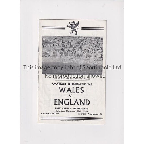 686 - WALES V ENGLAND 1965 / AUTOGRAPHS     Programme for the Amateur International 20/11/1965 at Aberystw... 