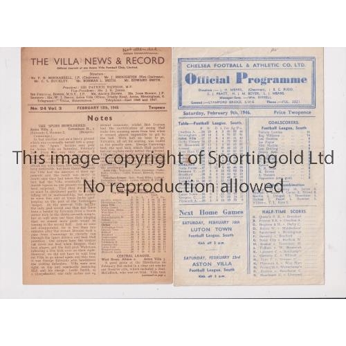 693 - FA CUP 1945/6 / ASTON VILLA V CHELSEA     Programmes for both Legs, 12/2/1946 at Villa, small writin... 