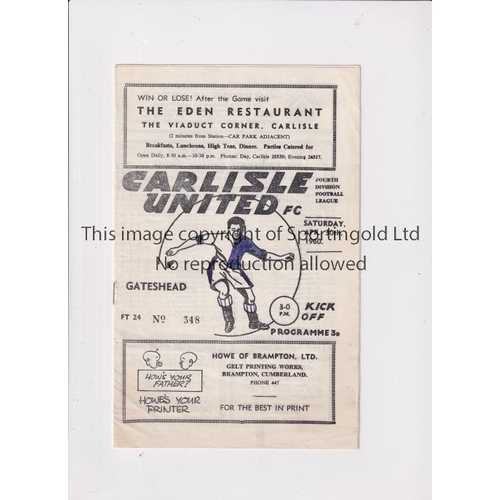 698 - GATESHEAD AFC / LAST LEAGUE MATCH 1959/60       Programme for their final League match away v Carlis... 