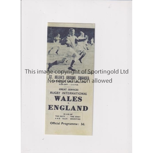 702 - WARTIME RUGBY UNION / WALES V ENGLAND 1943     Programme for the Services International 20/11/1943 i... 