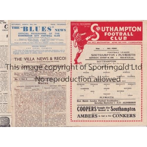 717 - PLYMOUTH ARGYLE 1945/6      Fifteen away programmes including Southampton, Aston Villa, ex-binder, C... 