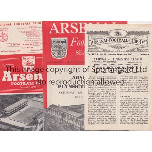 723 - ARSENAL V PLYMOUTH ARGYLE      Ten programmes for Combination matches played at Arsenal, 46/7, 51/2,... 