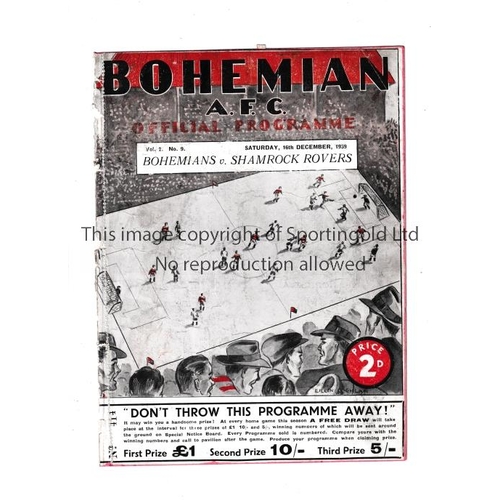 733 - BOHEMIANS V SHAMROCK ROVERS 1939      Programme for the match at Bohemians 16/12/1939, Volume 2 No. ... 