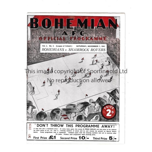 735 - BOHEMIANS V SHAMROCK ROVERS 1942      Programme for the match at Bohemians 7/11/1942, Volume 5 No. 3... 