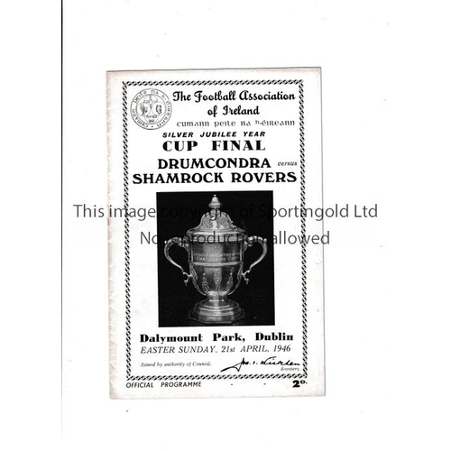 741 - F.A. IRELAND CUP FINAL 1946      Programme for Shamrock Rovers v Drumcondra 21/4/1946 at Dalymount P... 