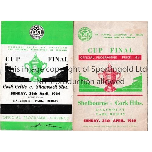 744 - F.A. IRELAND CUP FINALS 1960 & 1964      Programme for Shelbourne v Cork Hibernians 24/4/1960, sligh... 