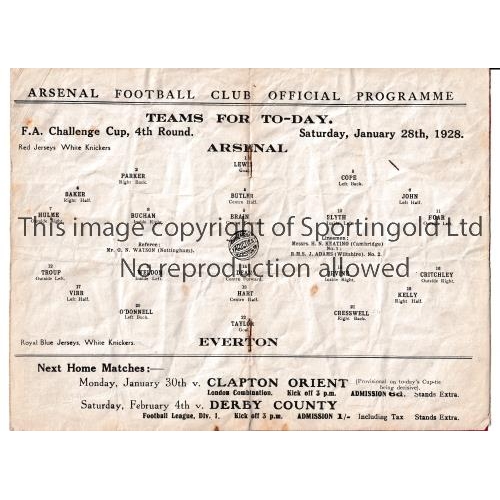 75 - ARSENAL      Programme for the home FA Cup tie v Everton 28/1/1928, creased.     Fair