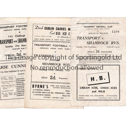 769 - TRANSPORT V SHAMROCK ROVERS     Three programmes for matches at Harold's Cross Park 14/11/1942, fold... 