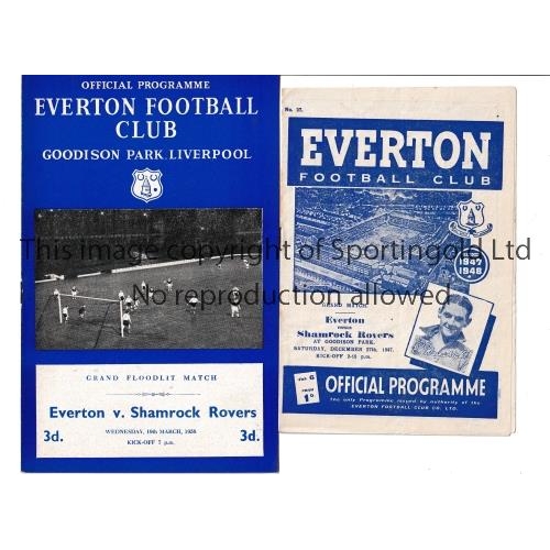 771 - EVERTON V SHAMROCK ROVERS    Two programmes for Friendlies at Everton 27/12/1947 and 19/3/1958.    G... 