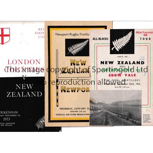 8 - RUGBY UNION / NEW ZEALAND ALL BLACK 1953/4   Three programmes for New Zealand's tour. The first at A... 