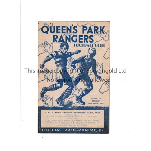 829 - QPR V WATFORD 1939 / LAST HOME LEAGUE MATCH TRUNCATED SEASON     Programme for the League match at R... 