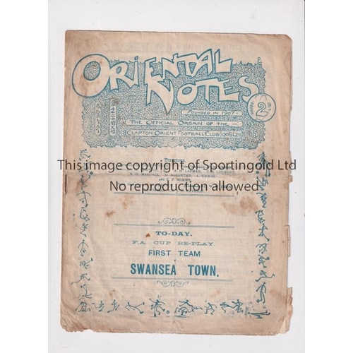 843 - CLAPTON ORIENT V SWANSEA TOWN 1924 FA CUP       Programme for the tie at Clapton 17/1/1924, horizont... 