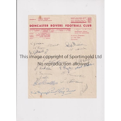 846 - DONCASTER ROVERS AUTOGRAPHS     A headed sheet signed by 20 players from the late 1940's early 1950'... 