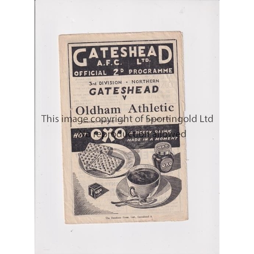 851 - GATESHEAD AFC V OLDHAM ATHLETIC 1948     Programme for the League match at Gateshead 21/2/1948, hori... 