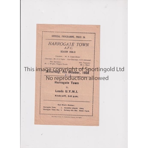 853 - HARROGATE TOWN V LEEDS U.Y.M.I. 1950      Programme for the match at Harrogate 7/10/1950, very sligh... 