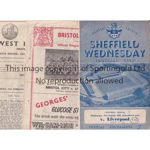 861 - LIVERPOOL        Nine away programmes for season 1955/6 v Sheff Wed, number on the cover, Blackburn,... 