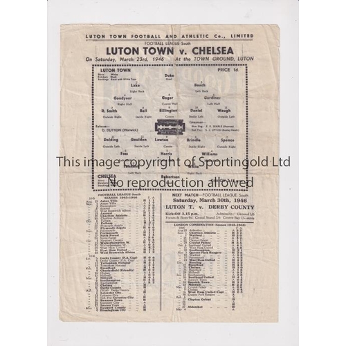 863 - CHELSEA      Single sheet programme for the away FL South match v Luton Town 23/3/1946, slightly fol... 