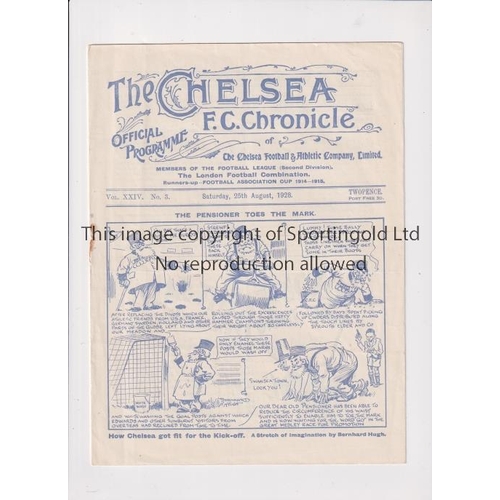 876 - CHELSEA     Programme for the home League match v Swansea Town 25/8/1928, staple rusted away and ver... 