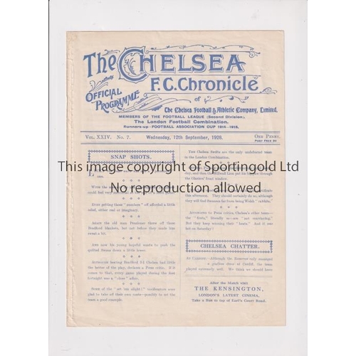 877 - CHELSEA     Programme for the home London Combination match v Swansea Town 12/9/1928, ex-binder.    ... 