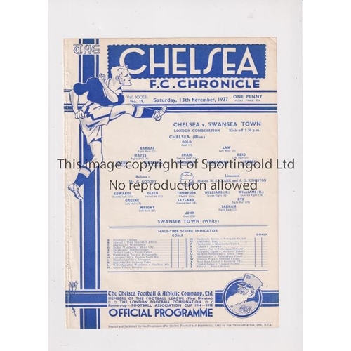 881 - CHELSEA     Single sheet programme for the home London Combination match v Swansea Town 13/11/1937, ... 