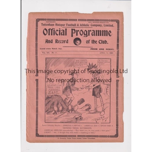 884 - TOTTENHAM HOTSPUR     Programme for the home London Combination match v Swansea Town 14/4/1928, ex-b... 