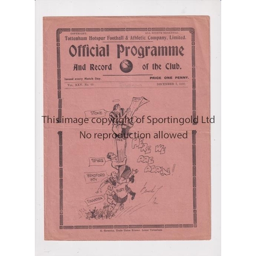 885 - TOTTENHAM HOTSPUR     Programme for the home League match v Swansea Town 3/12/1932, slight horizonta... 