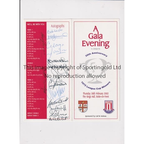 889 - STOKE CITY / AUTOGRAPHS      A signed menu for the 30th Anniversary of winning the League Cup 28/2/2... 