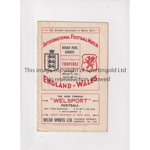 892 - WALES V ENGLAND 1936    Programme for the match at Ninian Park, Cardiff 17/10/1936, staple removed. ... 