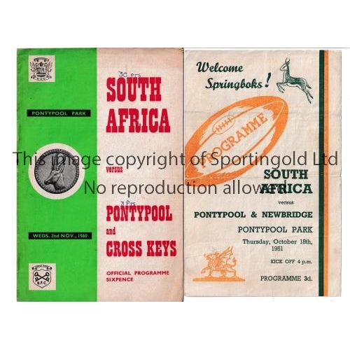 9 - RUGBY UNION PONTYPOOL V SOUTH AFRICA   Two programmes for tour games in Wales. The first is at Ponty... 