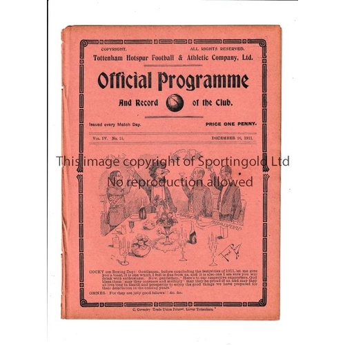 102 - TOTTENHAM HOTSPUR       Programme for the home Friendly v QPR 26/12/1911, ex-binder.    Generally go... 