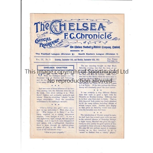 103 - CHELSEA       Joint issue programme for the home South Eastern League match v Brighton 11/11/1913 an... 