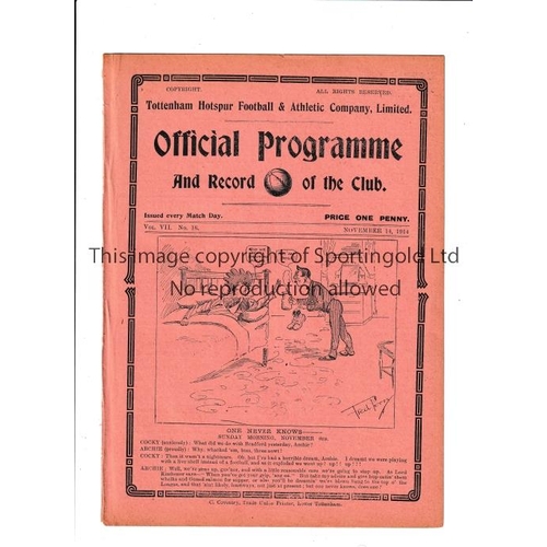 104 - TOTTENHAM HOTSPUR       Programme for the home South Eastern League match v QPR 14/11/1914, ex-binde... 