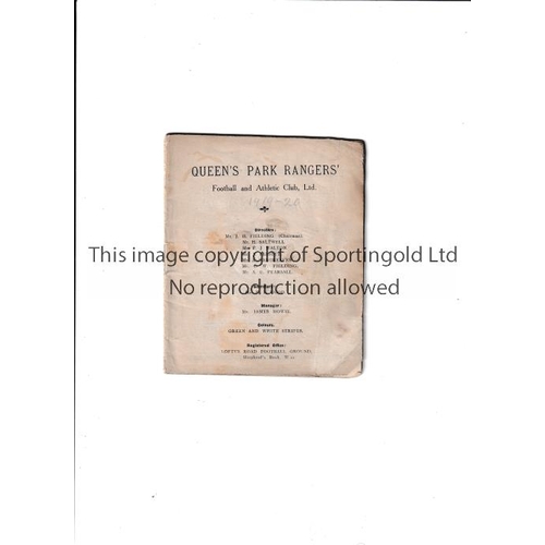 105 - QPR      Handbook for 1919/20 season, no outer covers.    Generally good