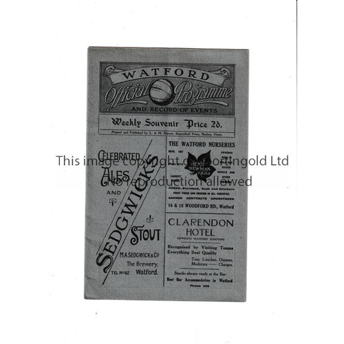 107 - WATFORD V QPR 1921       Programme for the League match at Watford 3/12/1921, slight vertical fold. ... 