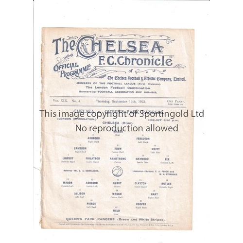 109 - CHELSEA       Single sheet programme for the home London Combination match v QPR 13/9/1923, ex-binde... 