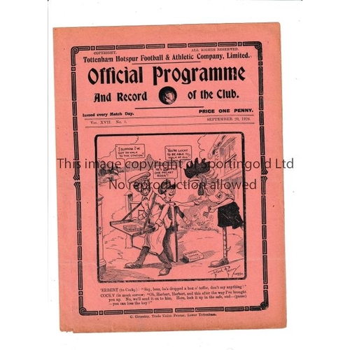 110 - TOTTENHAM HOTSPUR       Programme for the home London Combination match v QPR 20/9/1924, very slight... 