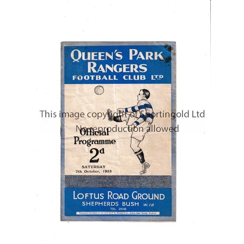 127 - QPR V BRENTFORD 1933      Programme for the London Combination match at Rangers 7/10/1933, creased a... 