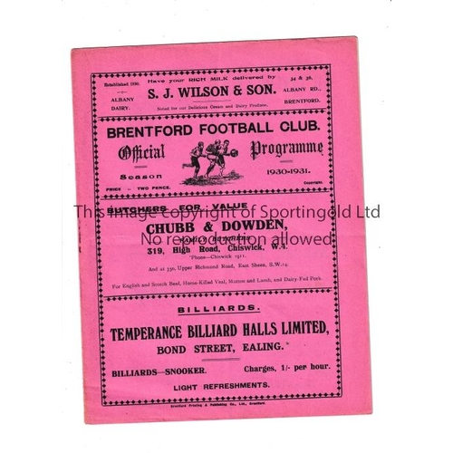 146 - BRENTFORD     Programme for the home League match v Brighton 4/10/1930, very slight horizontal creas... 