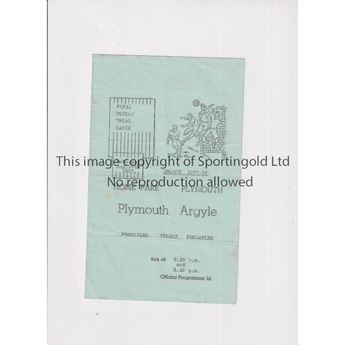 1471 - PLYMOUTH ARGYLE     Programme for the Practice 17/8/1957, pencil team change and scorers noted in pe... 