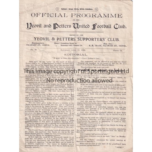 1478 - YEOVIL    Four page home programme Yeovil & Petters v Pontypridd Southern League 12/4/1924. Folds/cr... 